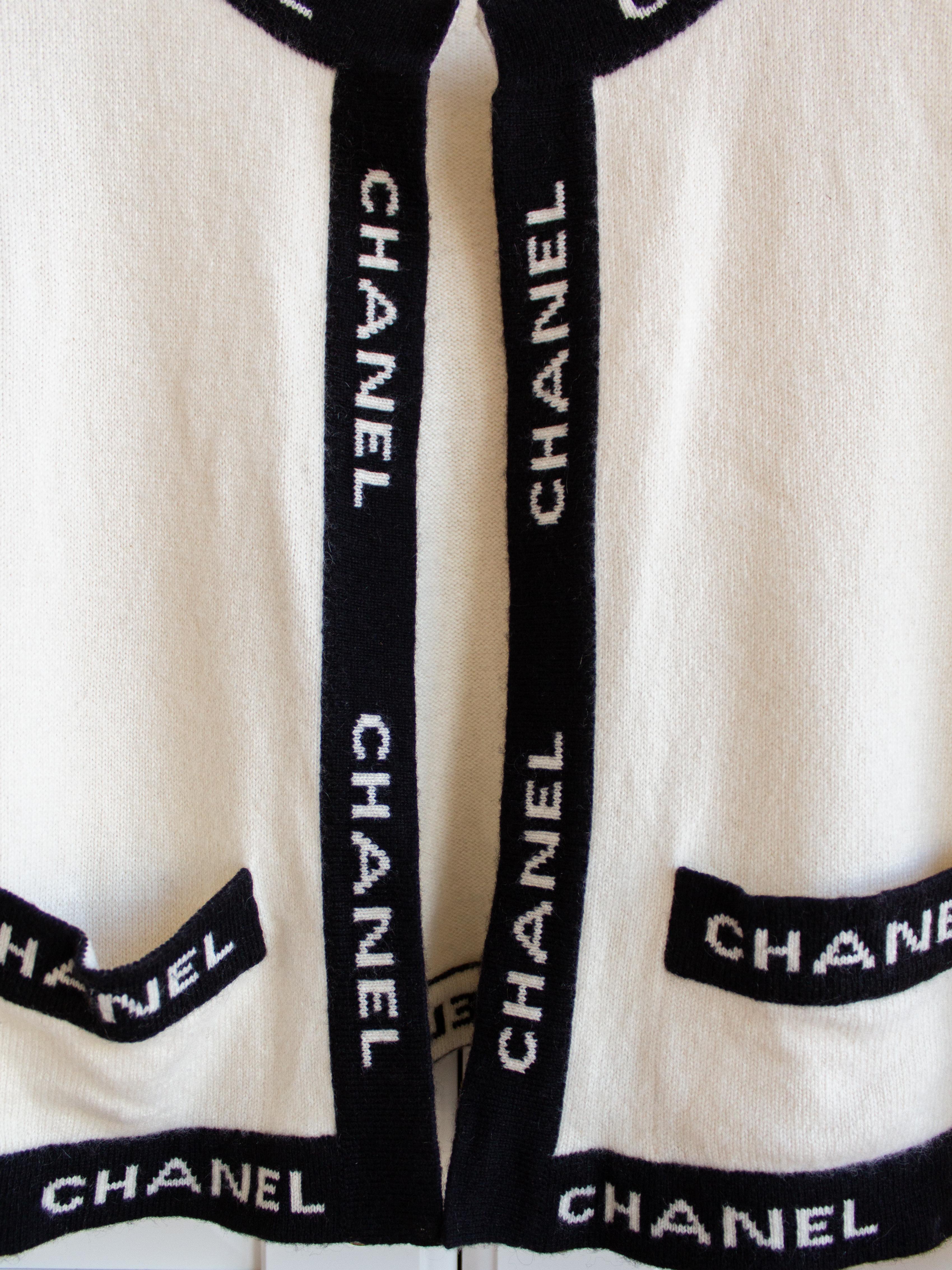 chanel cardigan black and white