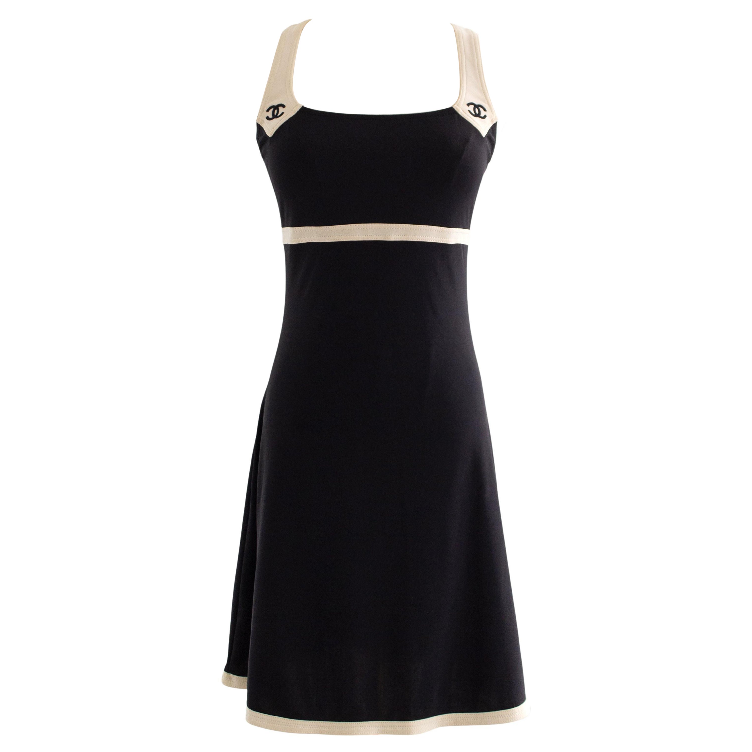 Chanel Vintage Cruise 1996 Black White CC Logo 96C Mini Dress