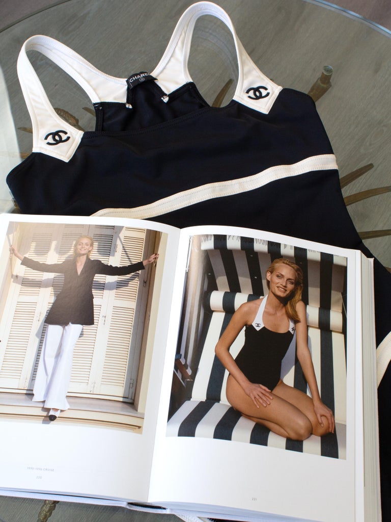 Chanel Vintage Cruise 1996 Black White CC Logo 96C One-piece Swimsuit  Bodysuit