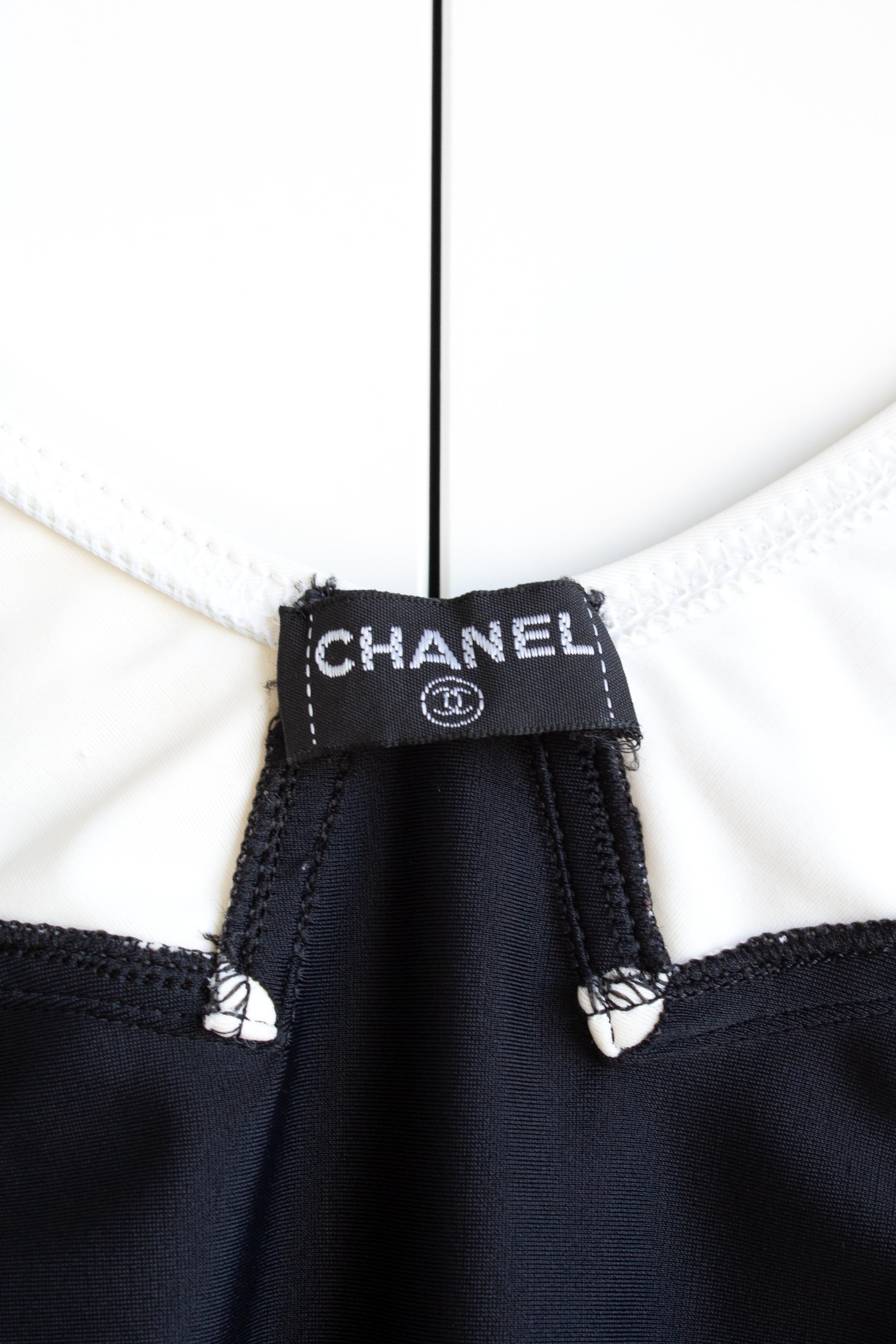 Women's Chanel Vintage Cruise 1996 Black White CC Logo 96C One-piece Swimsuit Bodysuit
