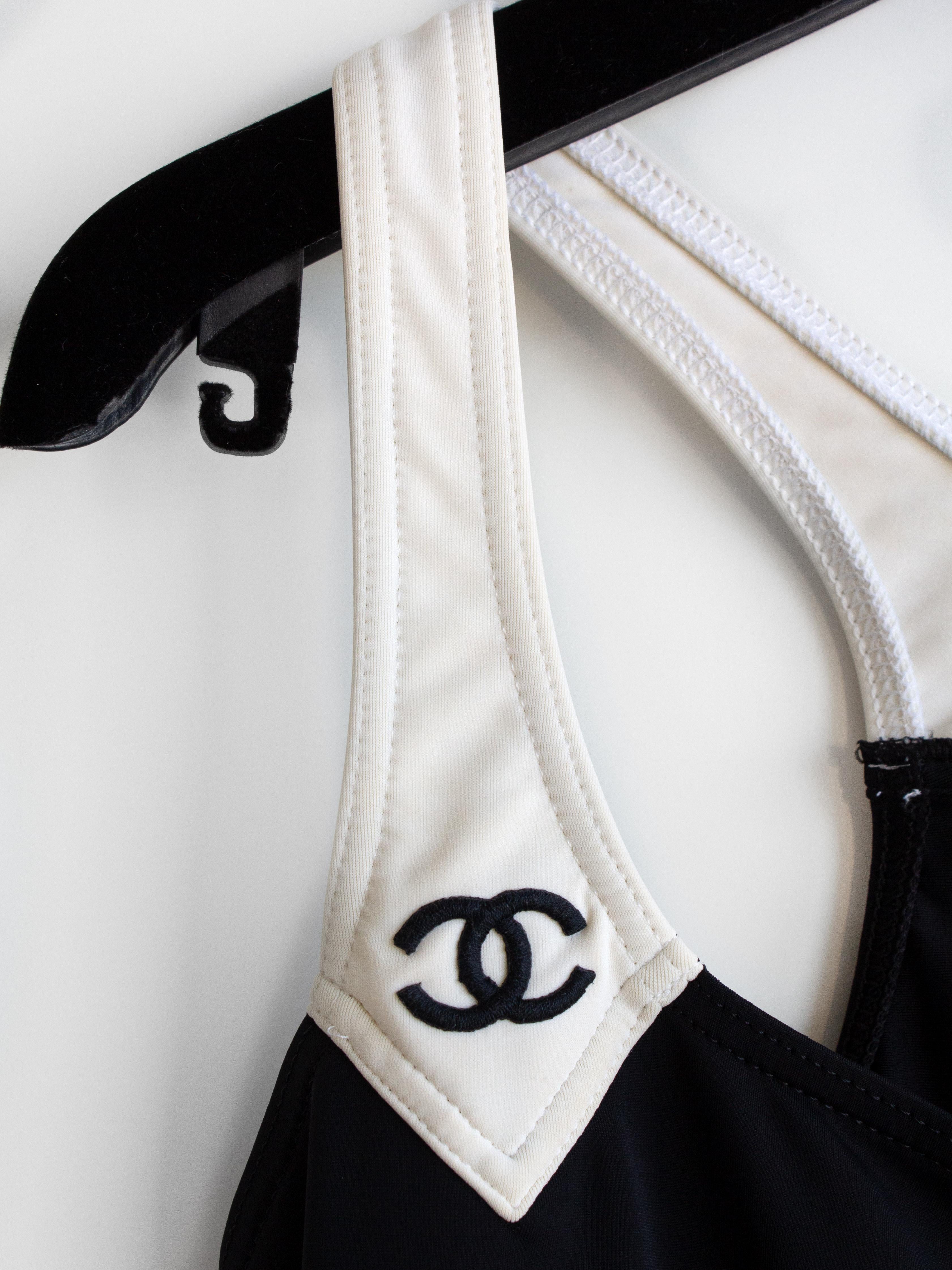 Chanel Vintage Cruise 1996 Black White CC Logo 96C One-piece Swimsuit Bodysuit 2