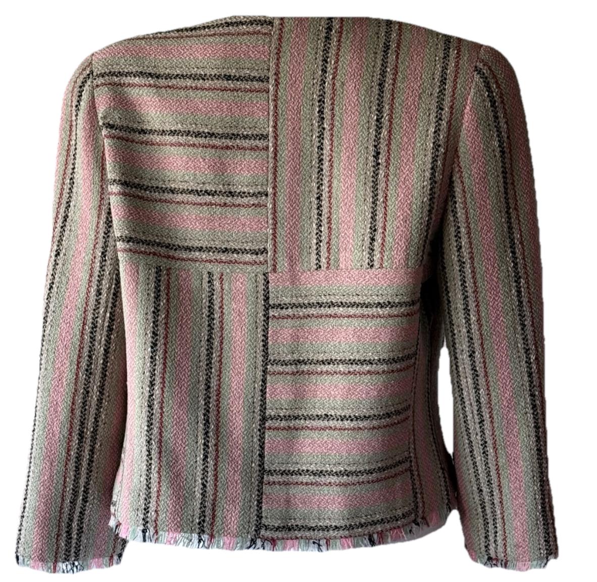 CHANEL Vintage Cruise 2000 Gestreifte Jacke aus Tweed - Ära Karl Lagerfeld (Braun) im Angebot