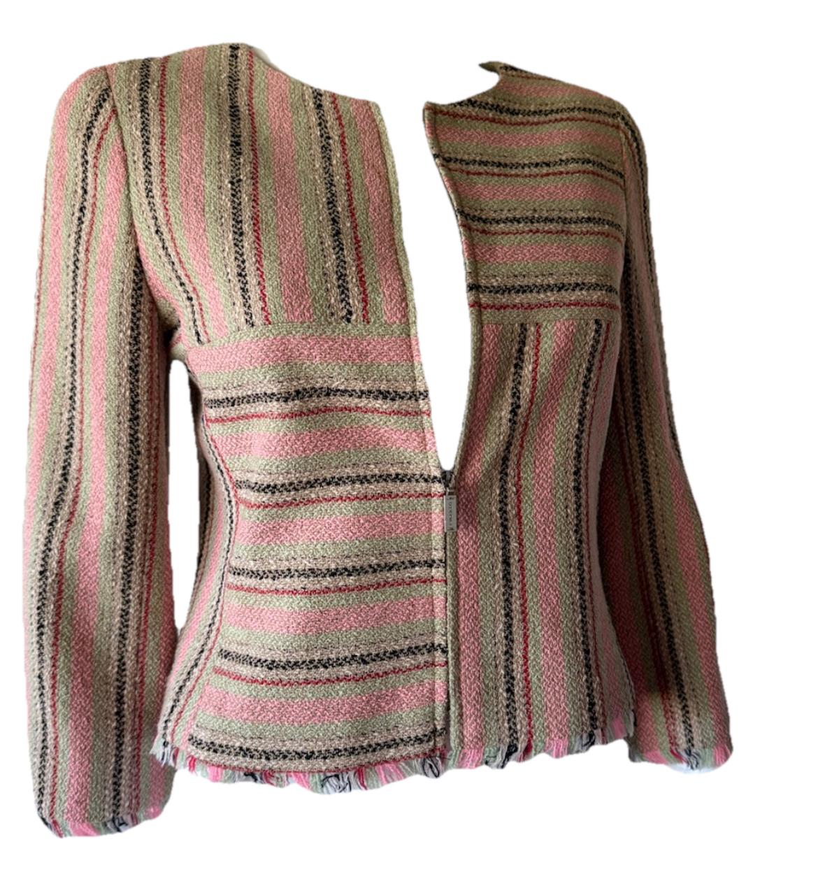 CHANEL Vintage Cruise 2000 Gestreifte Jacke aus Tweed - Ära Karl Lagerfeld im Zustand „Gut“ im Angebot in Woodland Hills, CA