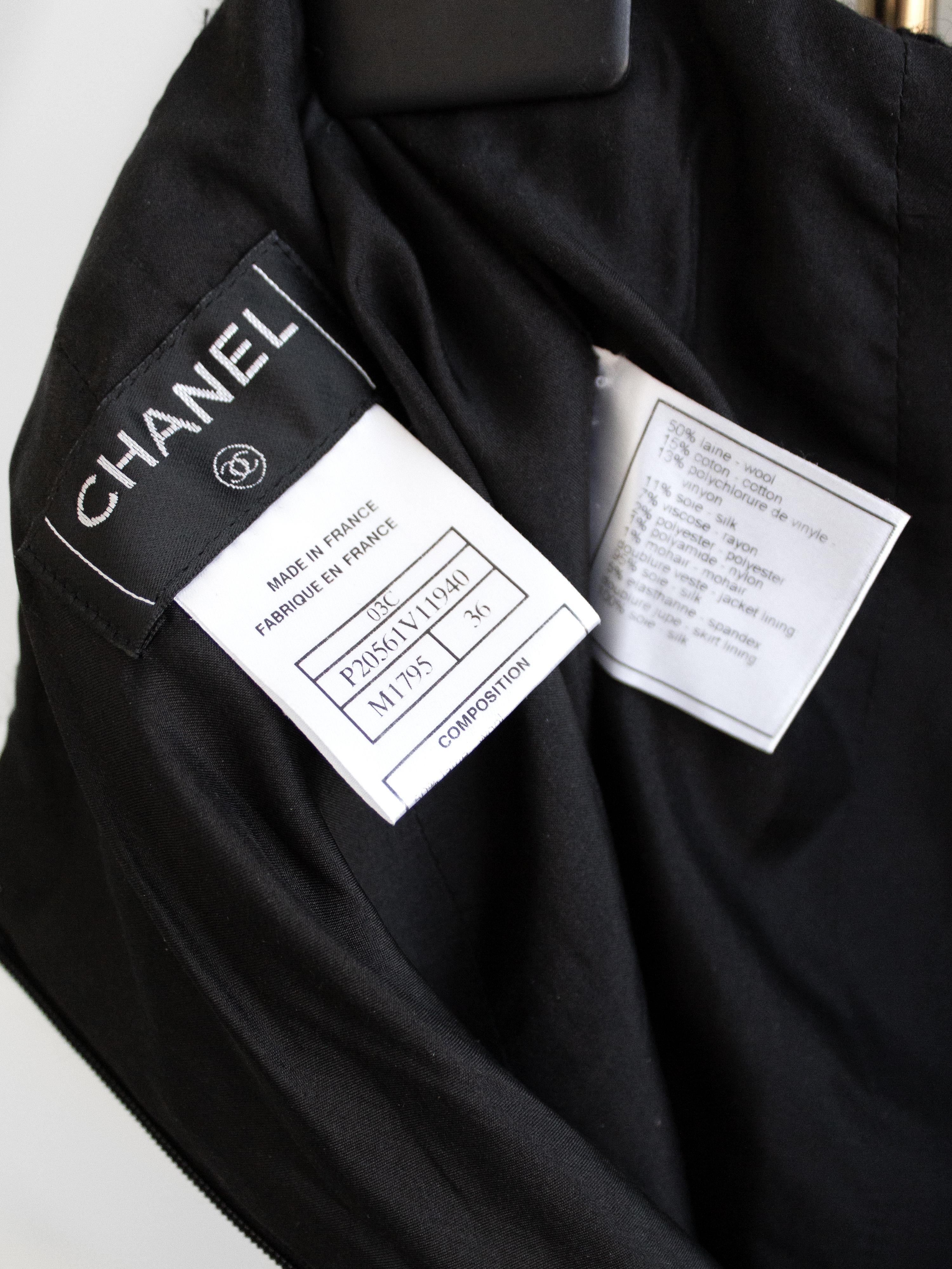 Chanel Vintage Cruise 2003 Black White Sequin Tweed 03C Jacket Skirt Suit 10