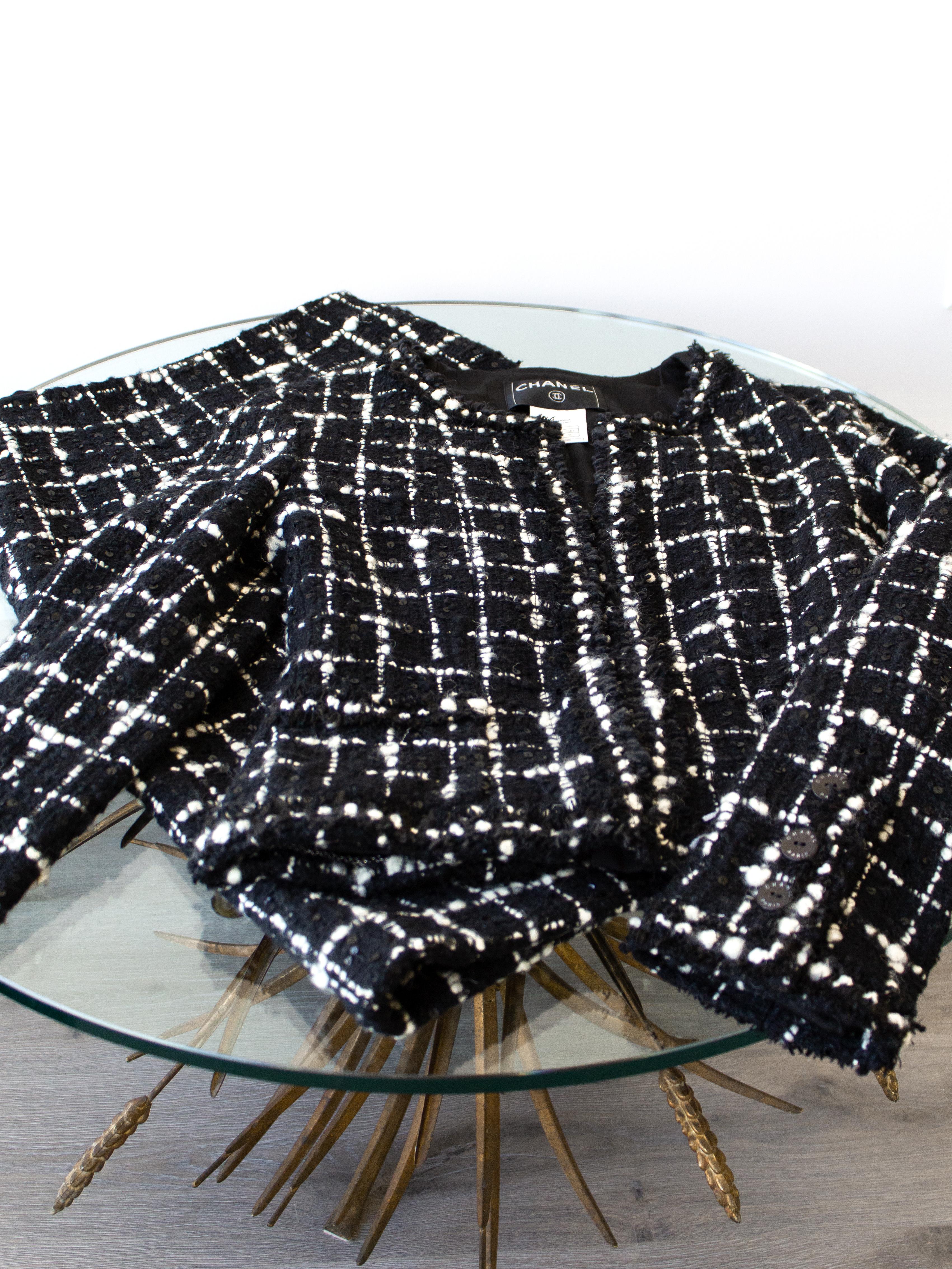 Chanel Vintage Cruise 2003 Black White Sequin Tweed 03C Jacket Skirt Suit 11
