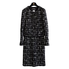 Chanel Vintage Cruise 2003 Nero Bianco Paillettes Tweed 03C Giacca Gonna Suit