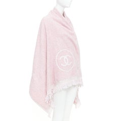 CHANEL Vintage Crucero rosa 100% algodón boucle CC logo ribete flecos toalla playa