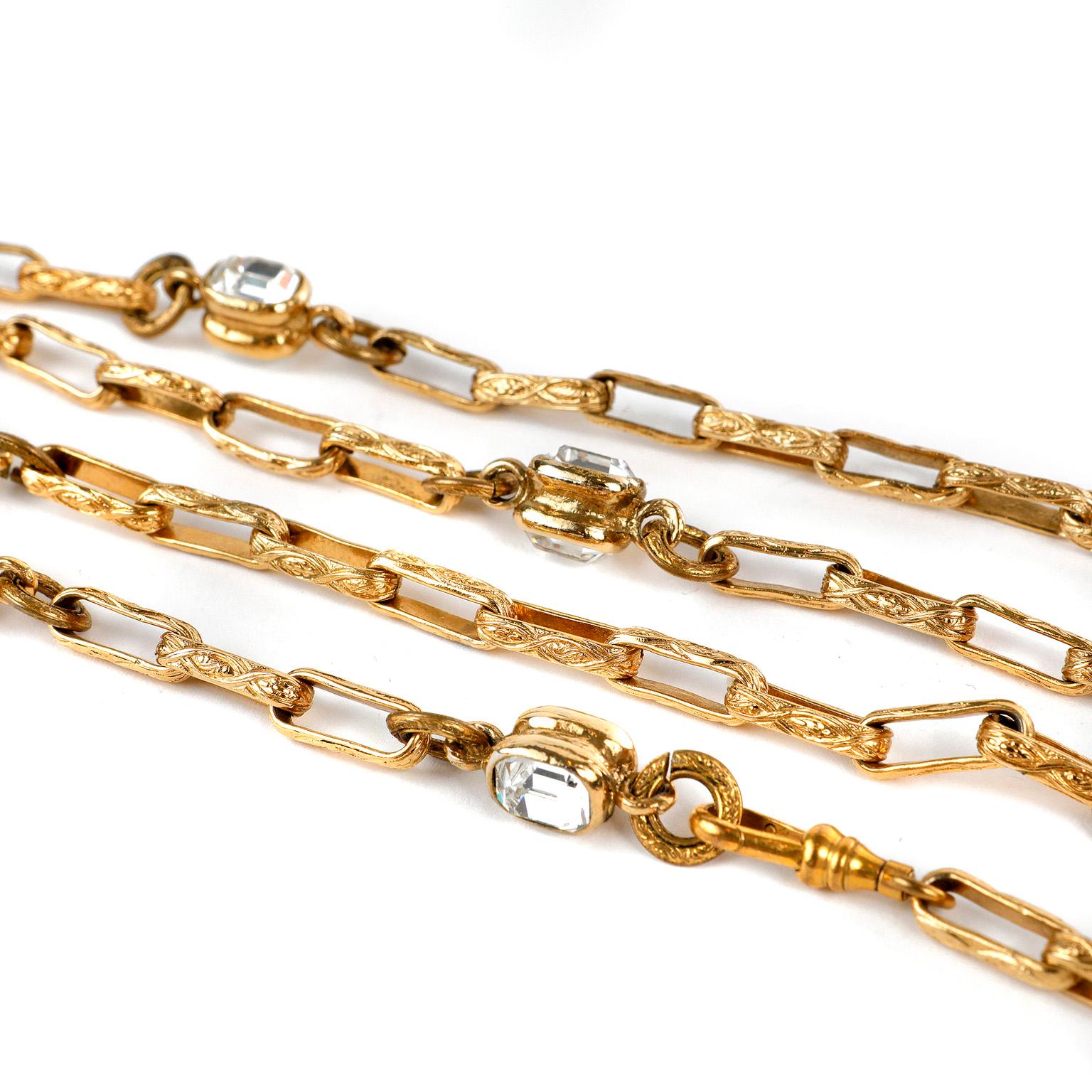 Chanel Vintage Crystal and Gold Camellia Necklace In Good Condition For Sale In Palm Beach, FL