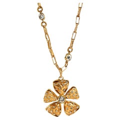 Chanel Vintage Crystal and Gold Camellia Necklace