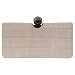 Chanel Vintage Crystal Ball Quilted Lambskin Clutch Bag White Black Leather