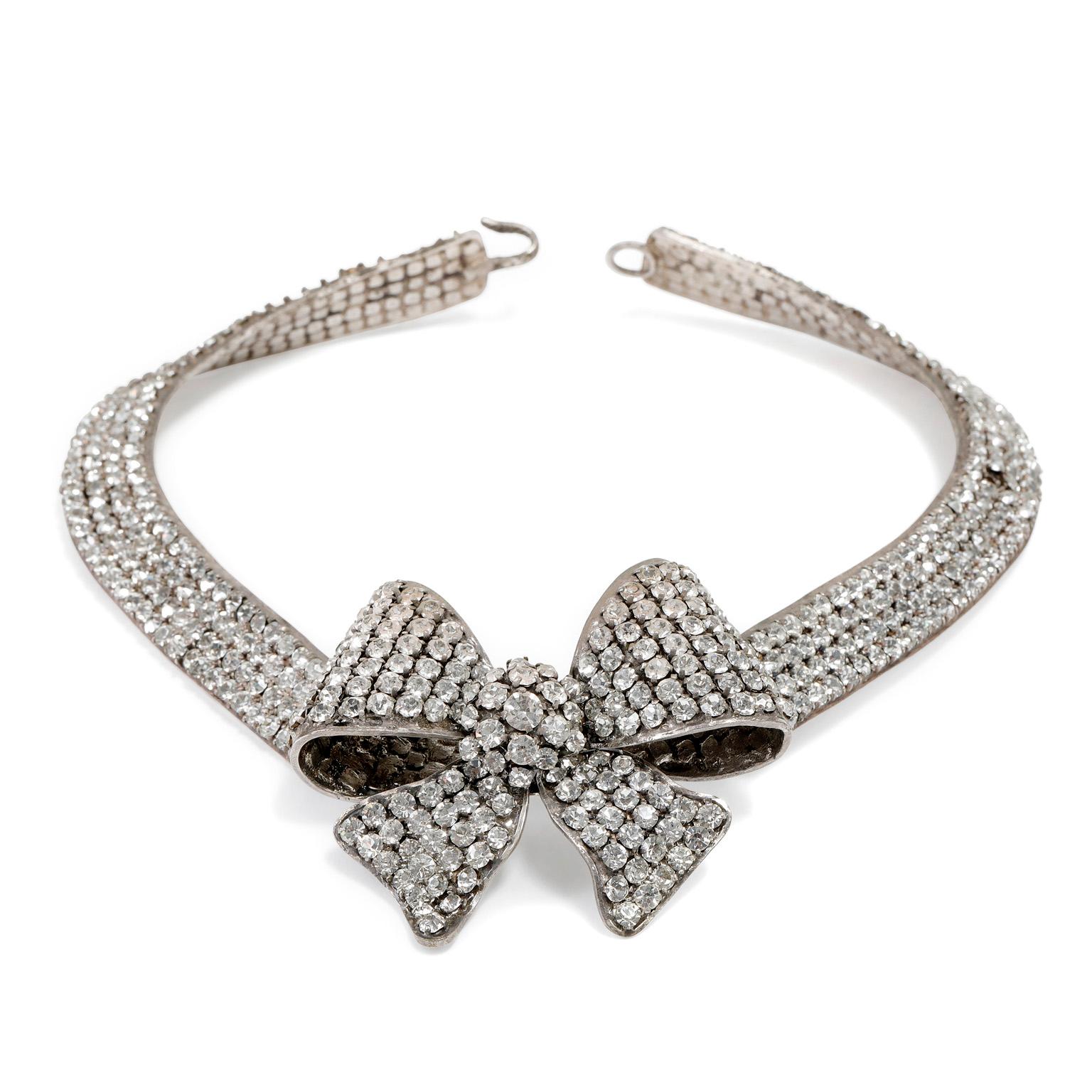 Art Deco Chanel Vintage Crystal Bow Choker For Sale