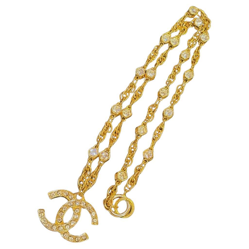 Chanel Vintage Crystal CC Gold Kette Halsband Halskette