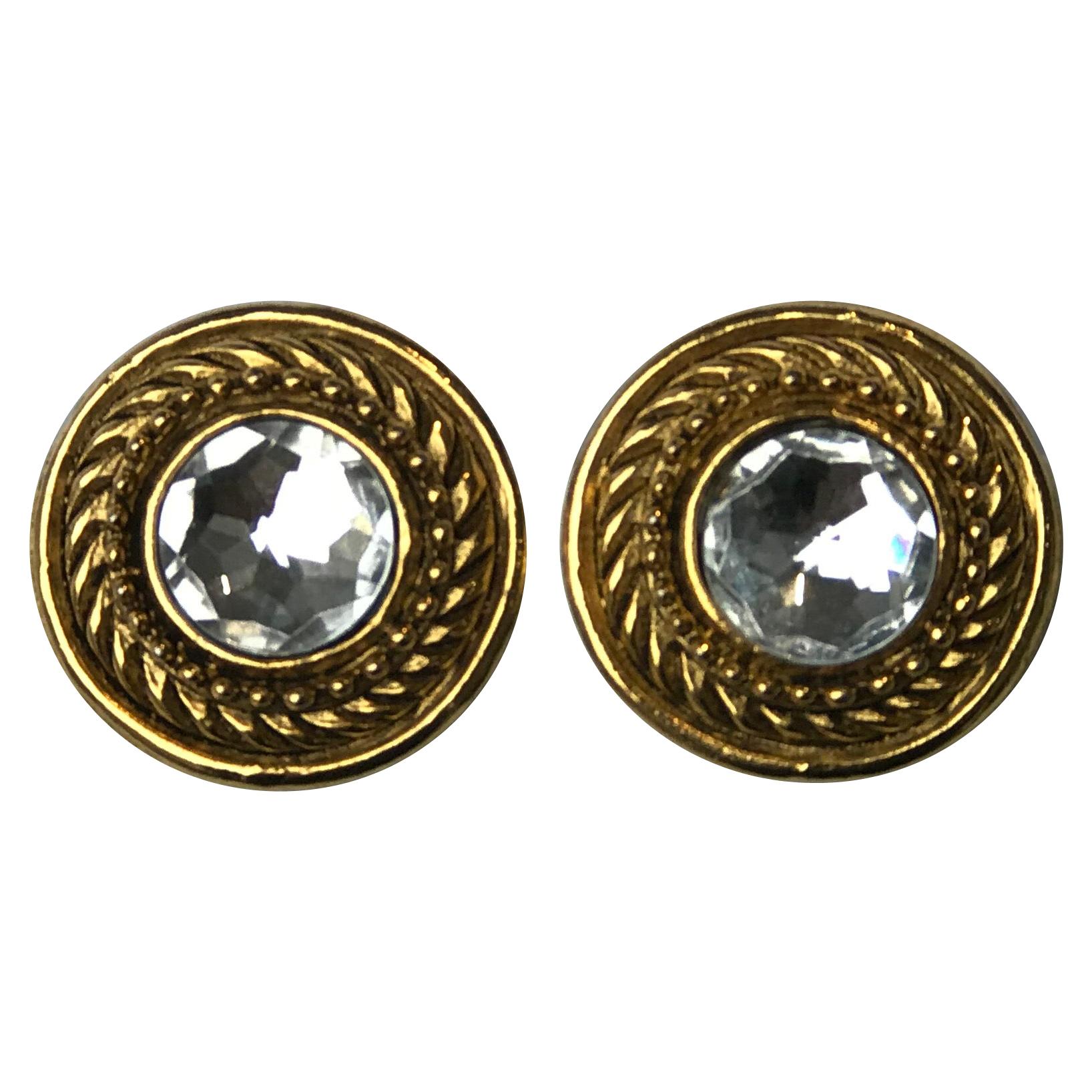 Chanel Vintage Crystal Clip-On Earrings For Sale