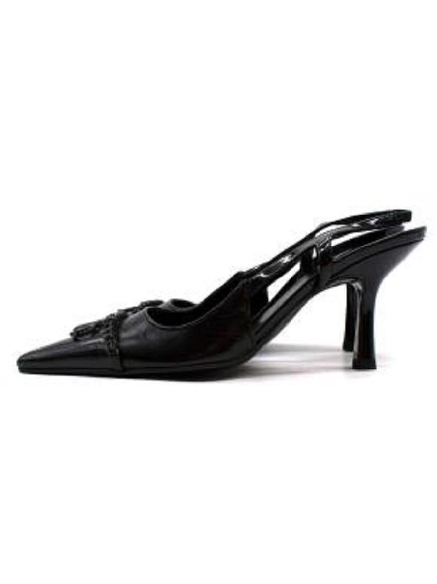 Chanel Vintage Crystal Embellished CC Black Leeather Slingback Pumps In Good Condition For Sale In London, GB