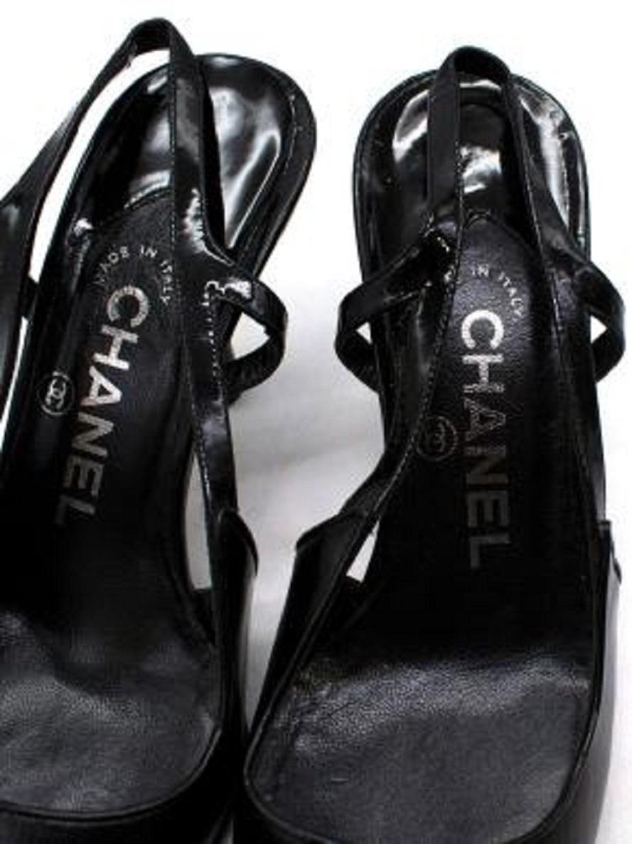 Chanel Vintage Crystal Embellished CC Black Leeather Slingback Pumps For Sale 3