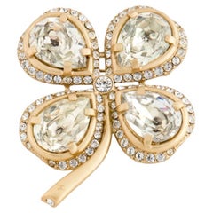Chanel Antique Crystal Gold Clover Brooch