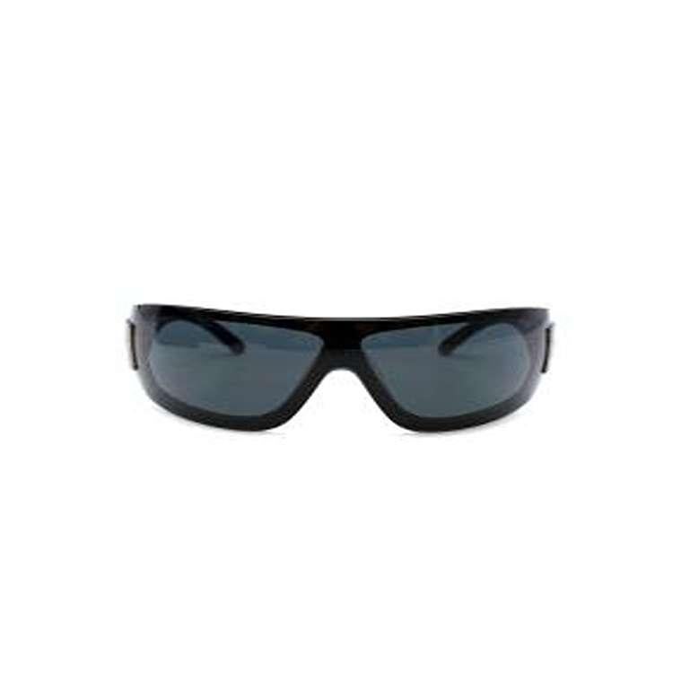 Chanel Vintage Crystal Logo Black Visor Sunglasses In Good Condition In London, GB