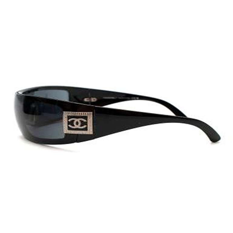 Chanel Vintage Crystal Logo Black Visor Sunglasses 2