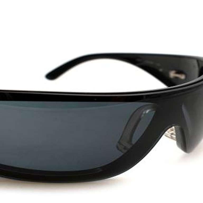 Chanel Vintage Crystal Logo Black Visor Sunglasses 3