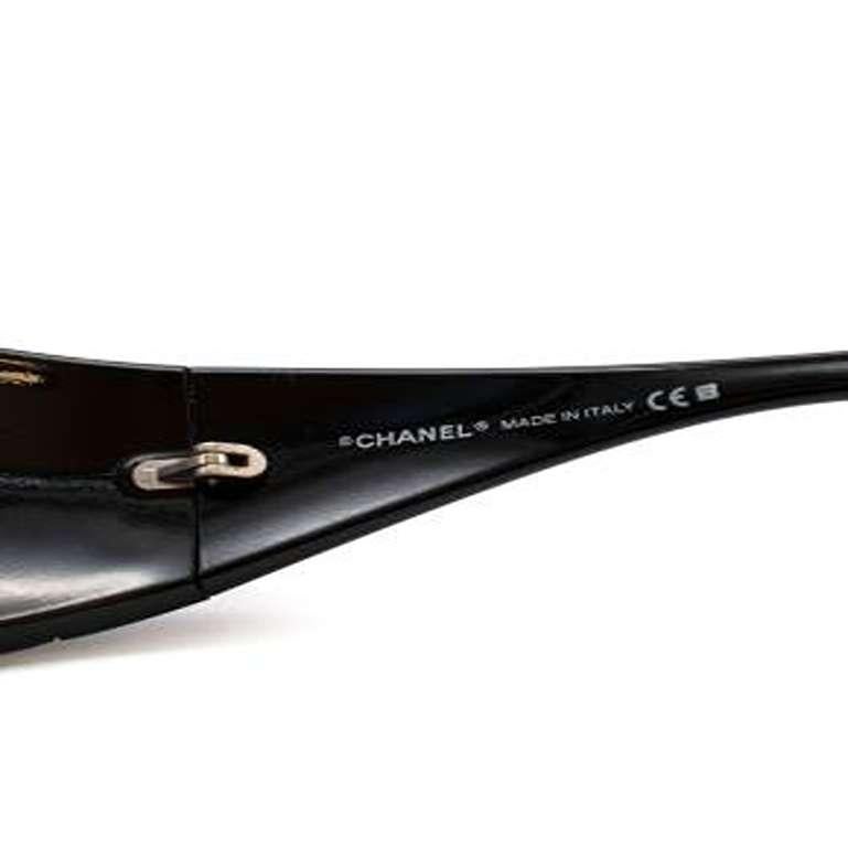 Chanel Vintage Crystal Logo Black Visor Sunglasses 5