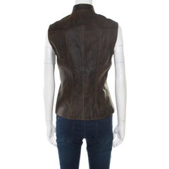 Chanel Vintage Dark Brown Calfskin Leather Button Front Vest M