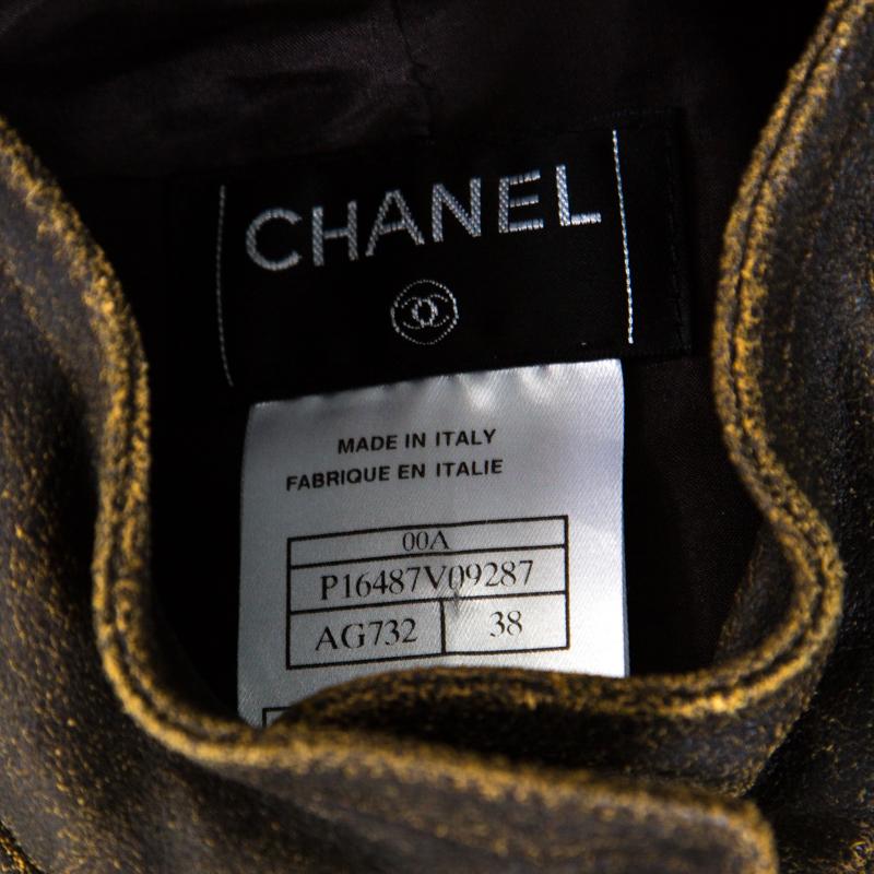 Black Chanel Vintage Dark Brown Calfskin Leather Button Front Vest M
