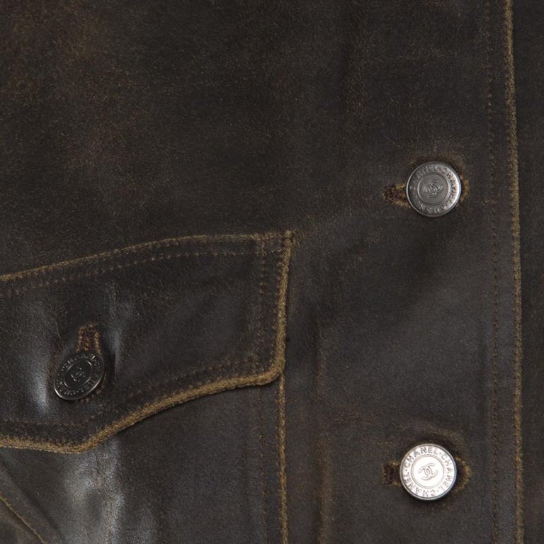 Chanel Vintage Dark Brown Calfskin Leather Button Front Vest M For Sale ...