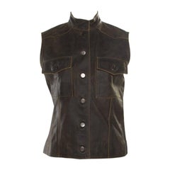 Chanel Vintage Dark Brown Calfskin Leather Button Front Vest M