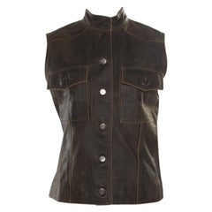 Chanel Vintage Dark Brown Calfskin Leather Button Front Vest M
