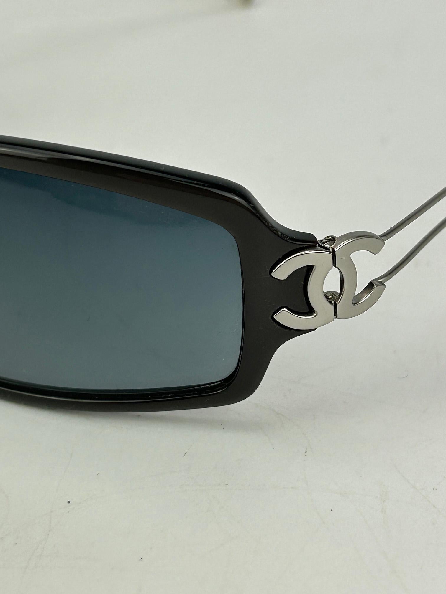 Chanel Vintage Dark Gray Rectangle Frame Matte Silver Sunglasses For Sale 6