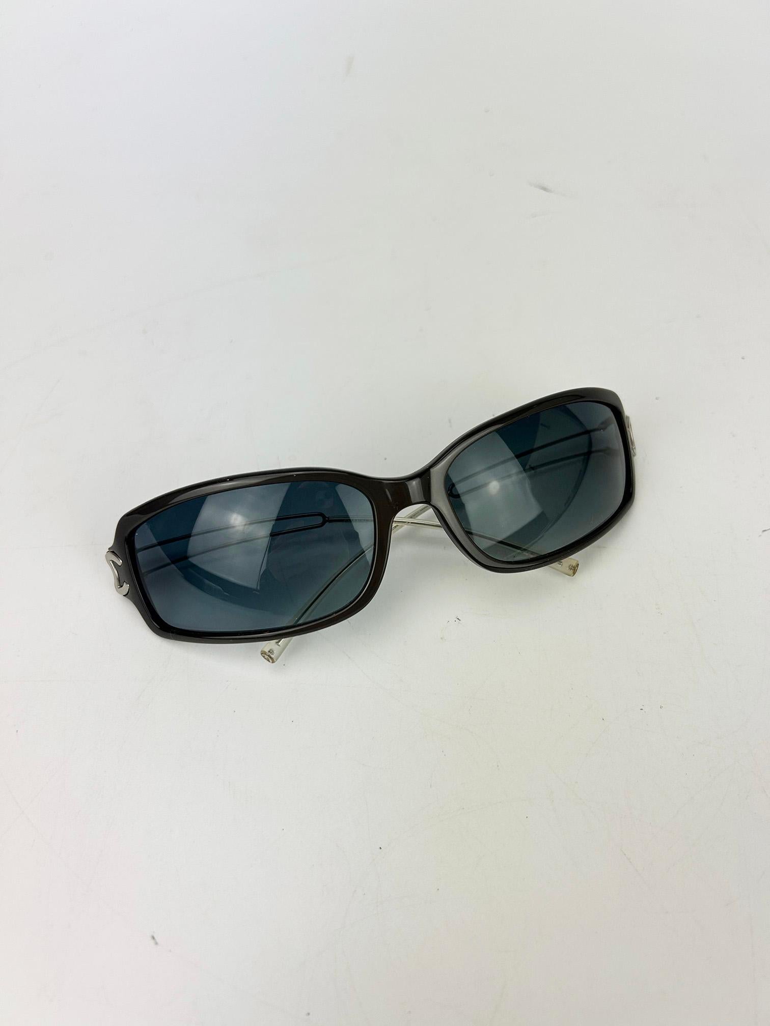 Chanel Vintage Dark Gray Rectangle Frame Matte Silver Sunglasses For Sale 8