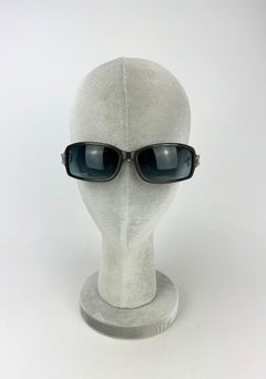 Chanel Vintage Dark Gray Rectangle Frame Matte Silver Sunglasses