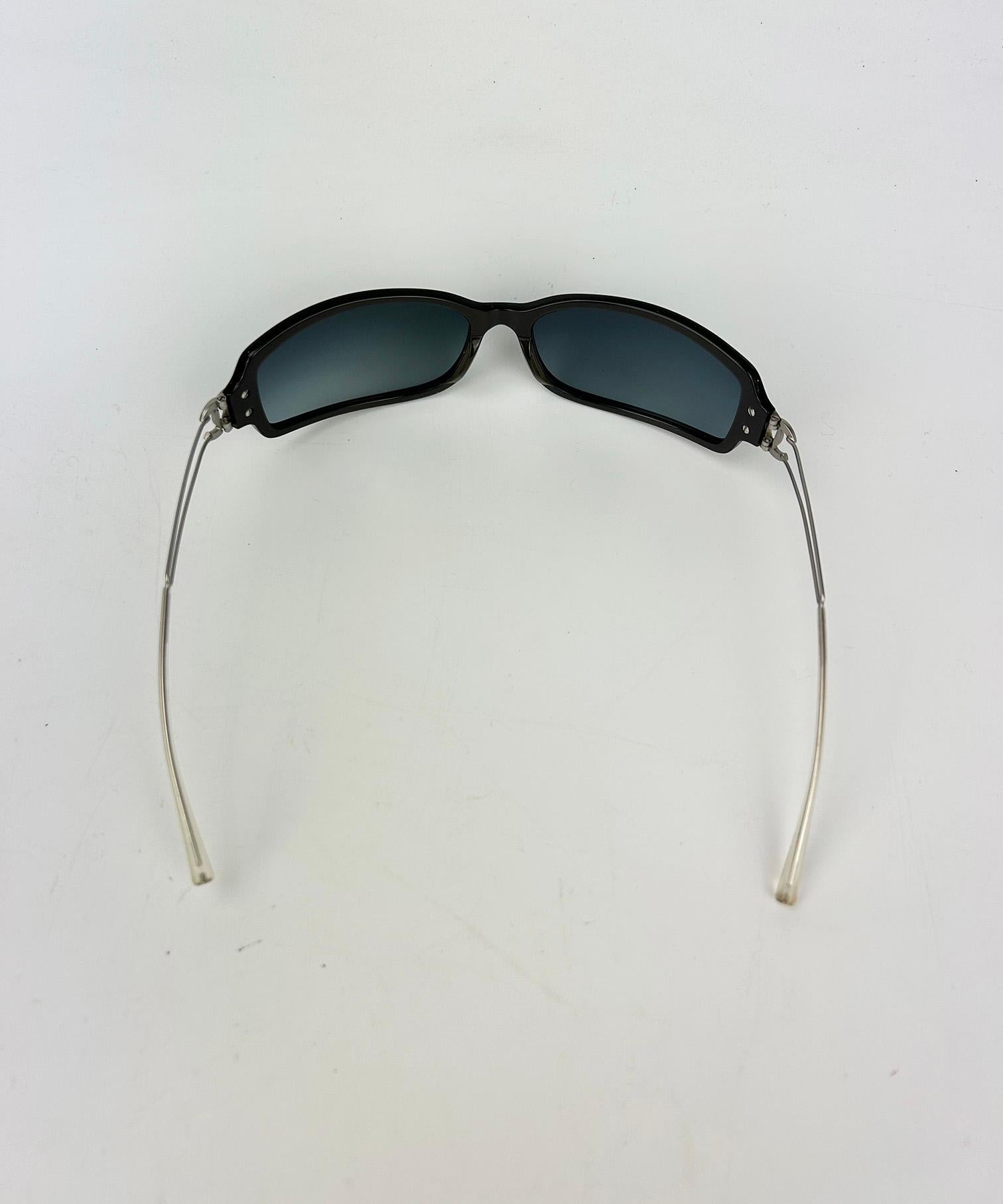Chanel Vintage Dark Gray Rectangle Frame Matte Silver Sunglasses For Sale 2