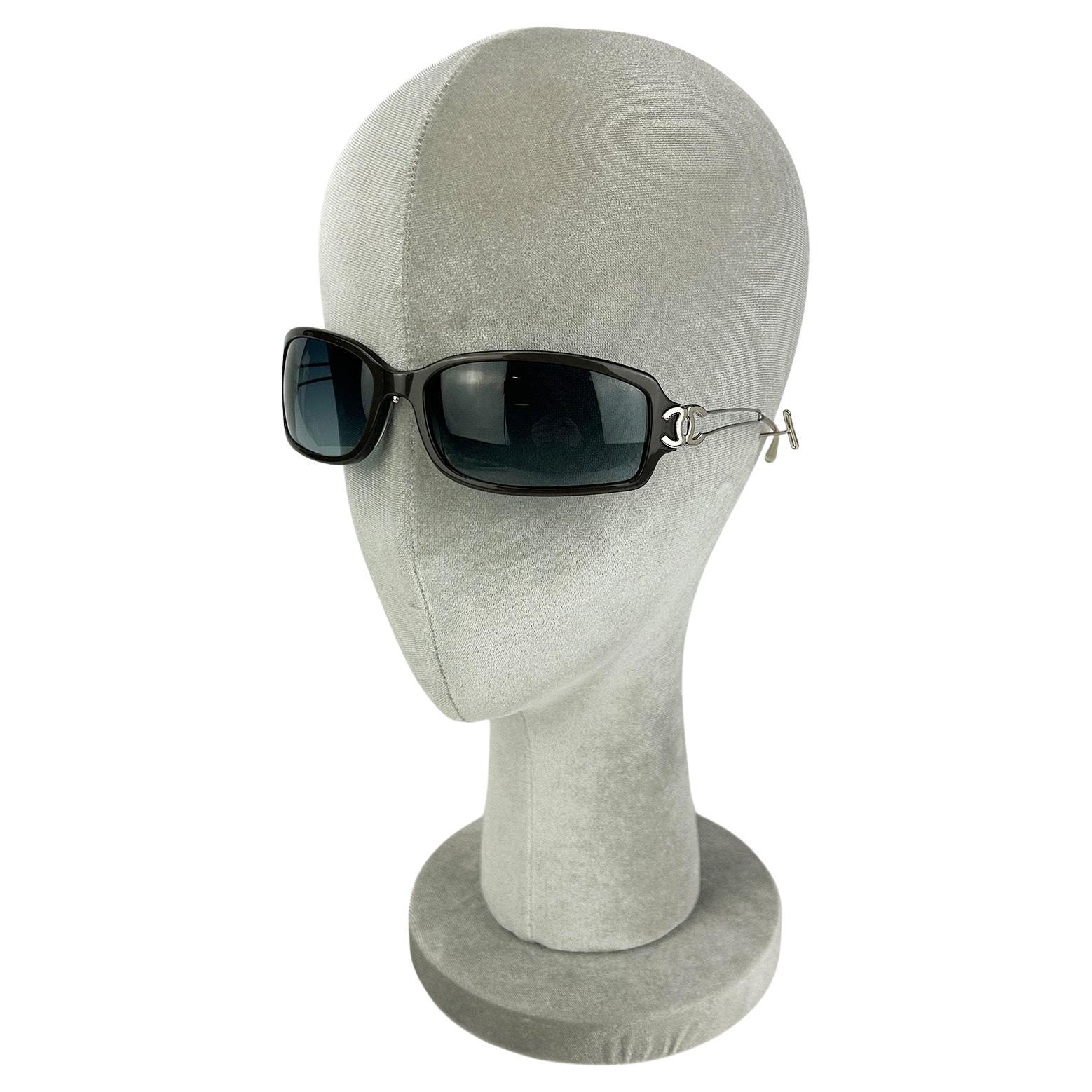 Chanel Vintage Dark Gray Rectangle Frame Matte Silver Sunglasses For Sale