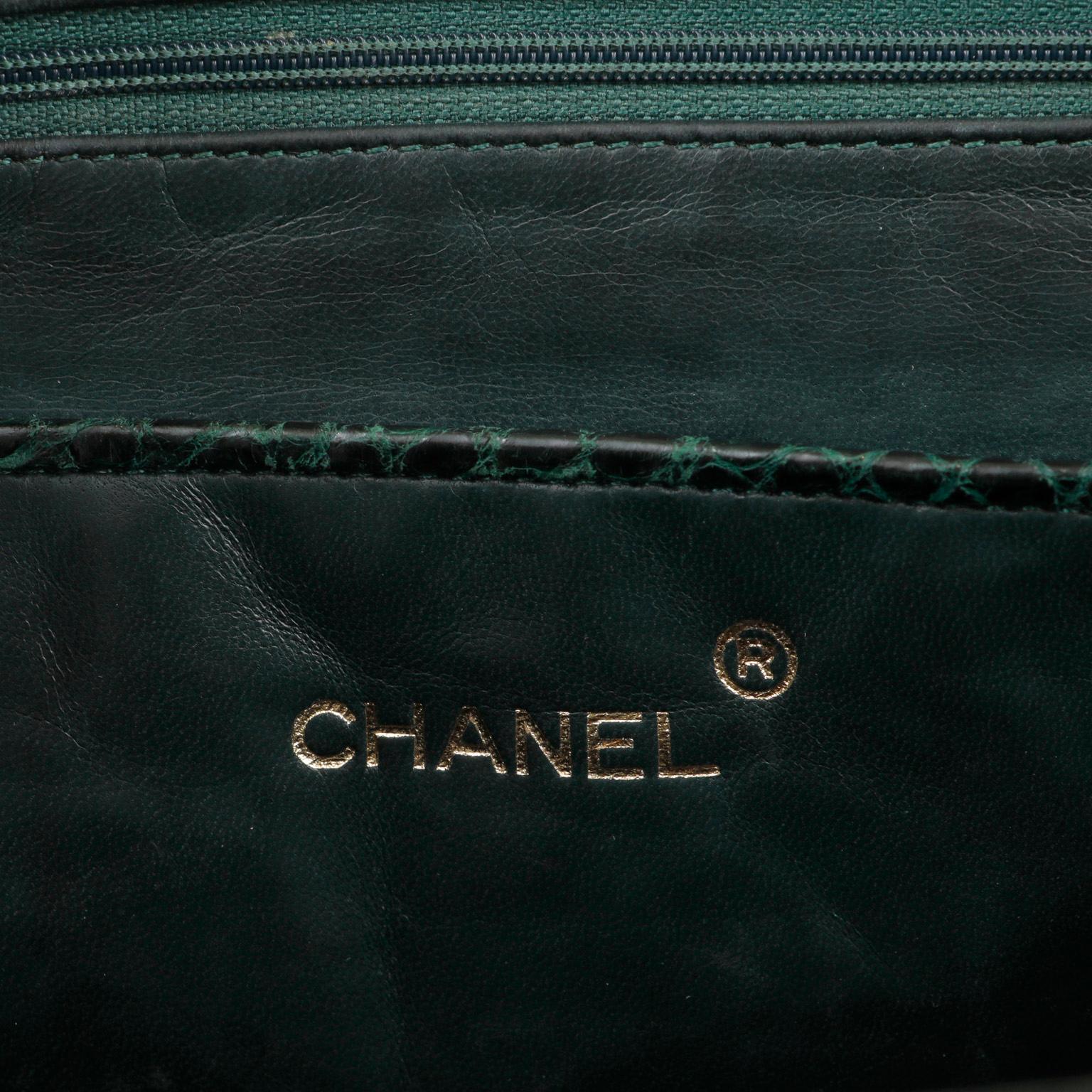 Chanel Vintage Dark Green Crocodile Tote Briefcase For Sale 1