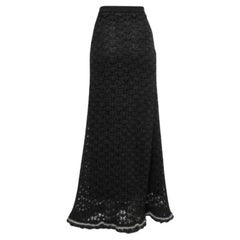 Chanel Vintage Dark Grey Camel Hair & Wool Open Knit Maxi Skirt XL