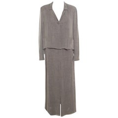 Chanel Vintage Dark Grey Maxi Skirt Suit L