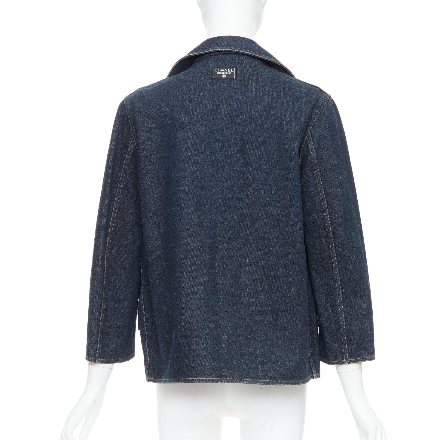 Women's CHANEL Vintage dark indigo denim CC logo buttons blazer For Sale