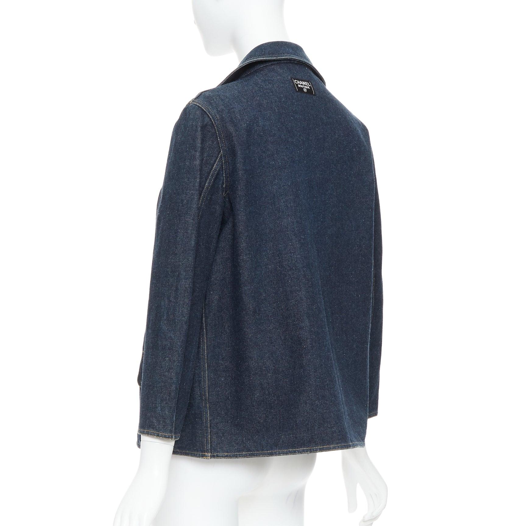 CHANEL Vintage dark indigo denim CC logo buttons blazer For Sale 1