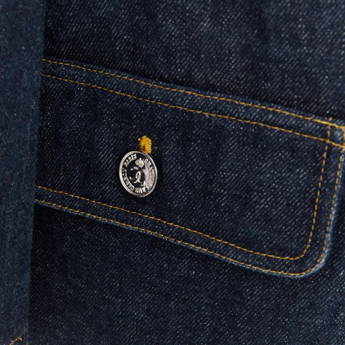 CHANEL Vintage dark indigo denim CC logo buttons blazer For Sale 2