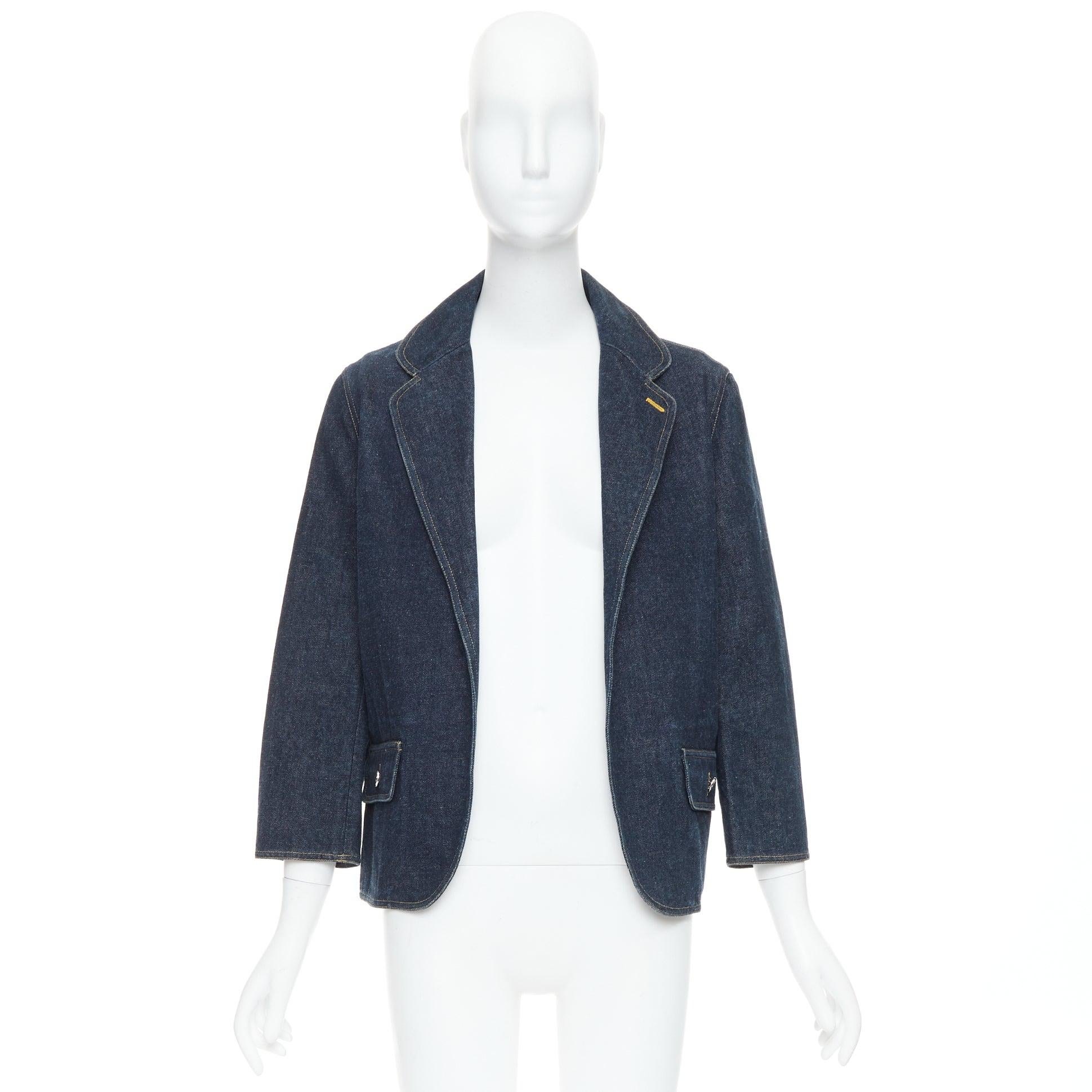 CHANEL Vintage dark indigo denim CC logo buttons blazer For Sale 4