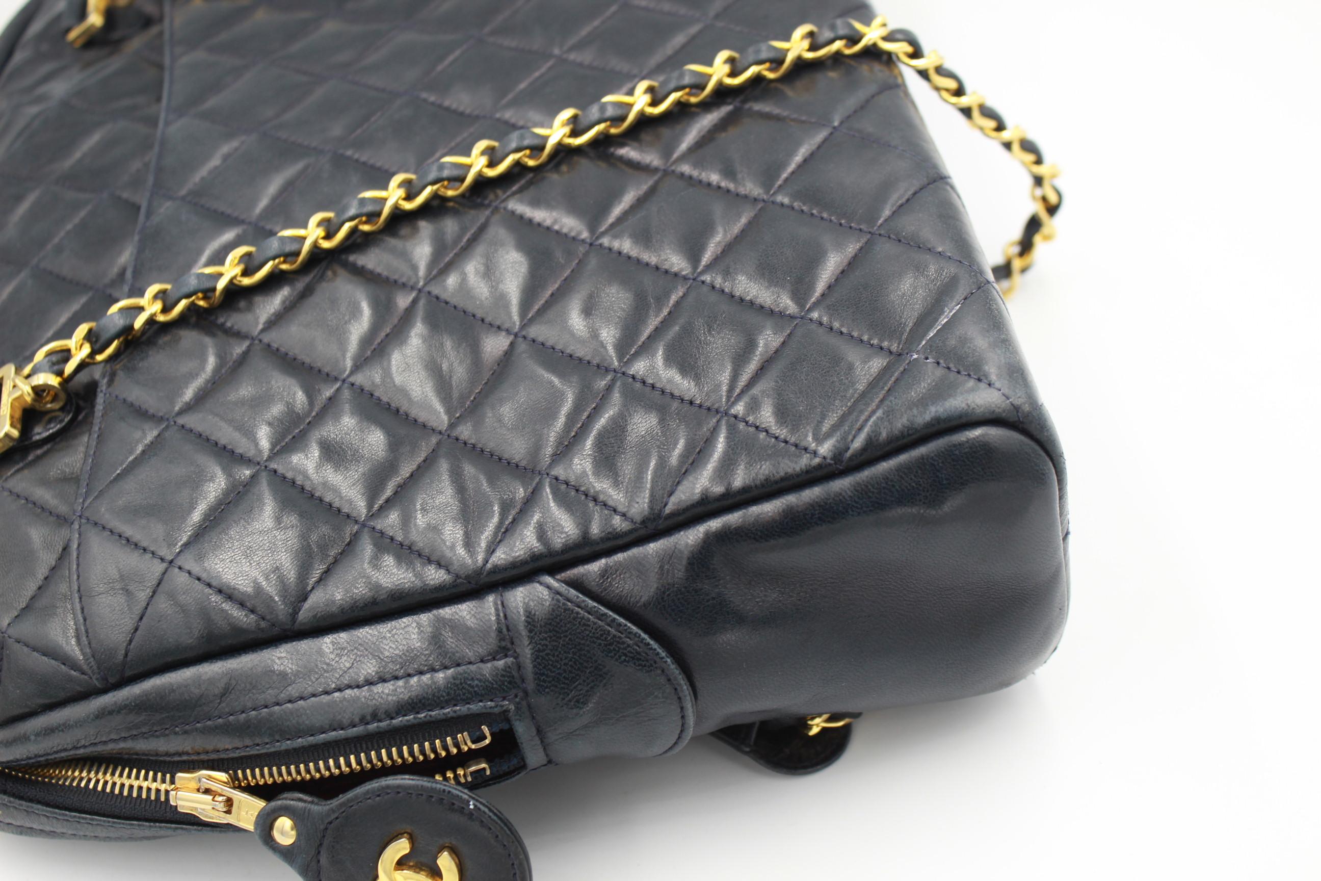 Gray Chanel Vintage Dark Navy  Shopper Bag