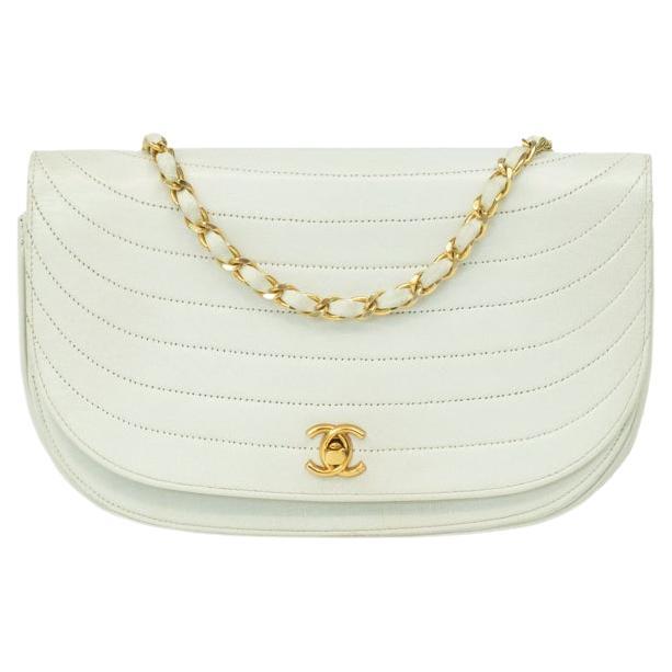 CHANEL, Vintage Demi-Lune in white leather For Sale