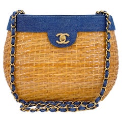 Chanel Vintage Denim and Wicker Round Basket Bag 24k GHW 67504