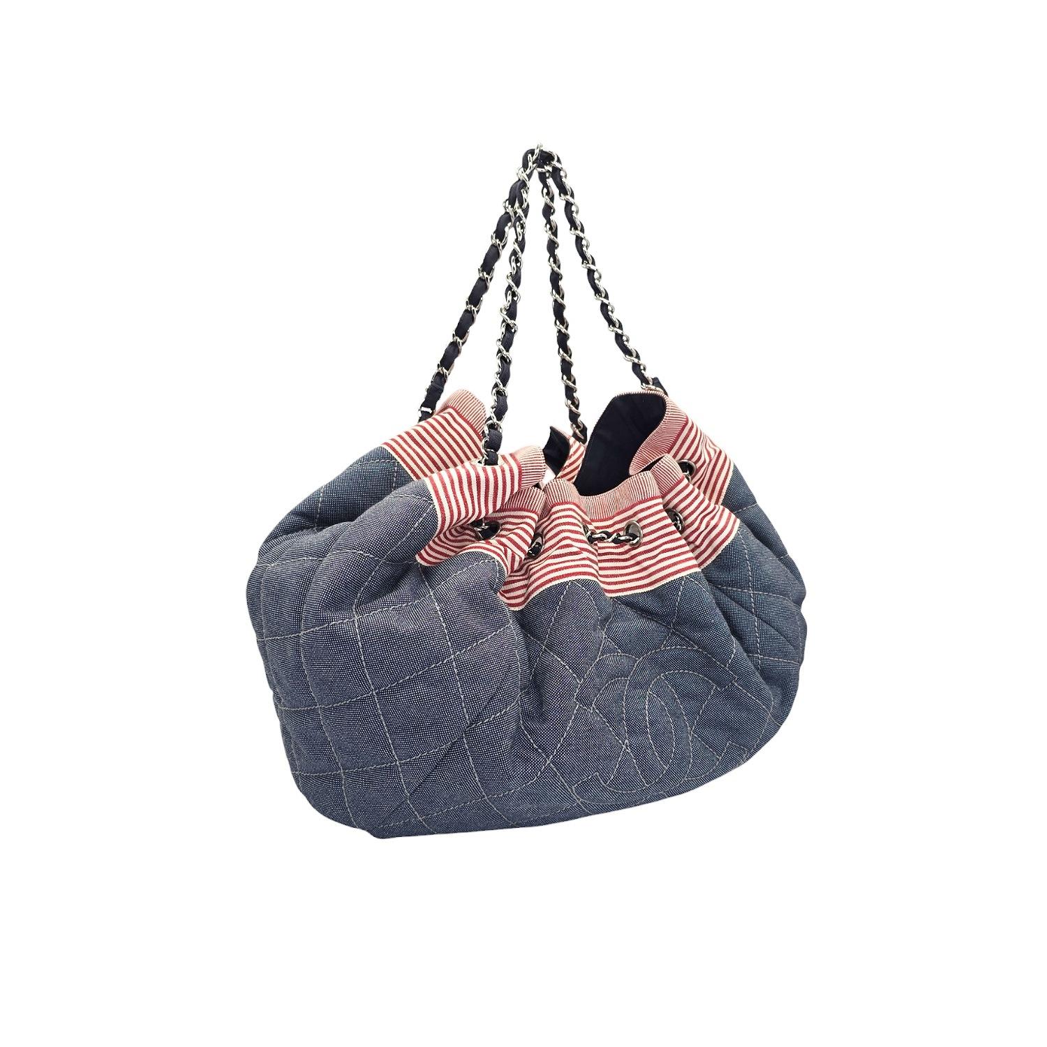 Black Chanel Vintage Denim Coco Cabas Drawstring Tote For Sale