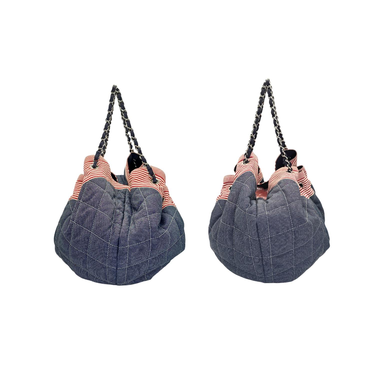 Chanel Vintage Denim Coco Cabas Drawstring Tote In Excellent Condition For Sale In Scottsdale, AZ