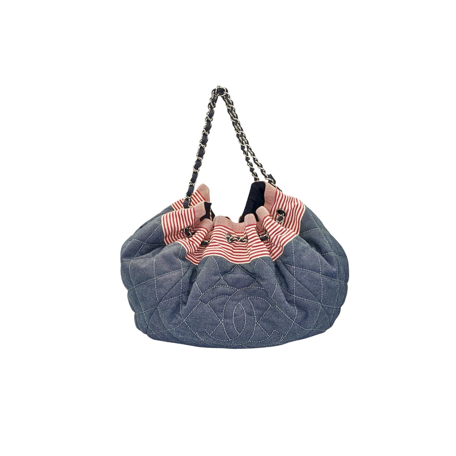 Chanel Vintage Denim Coco Cabas Drawstring Tote For Sale 1