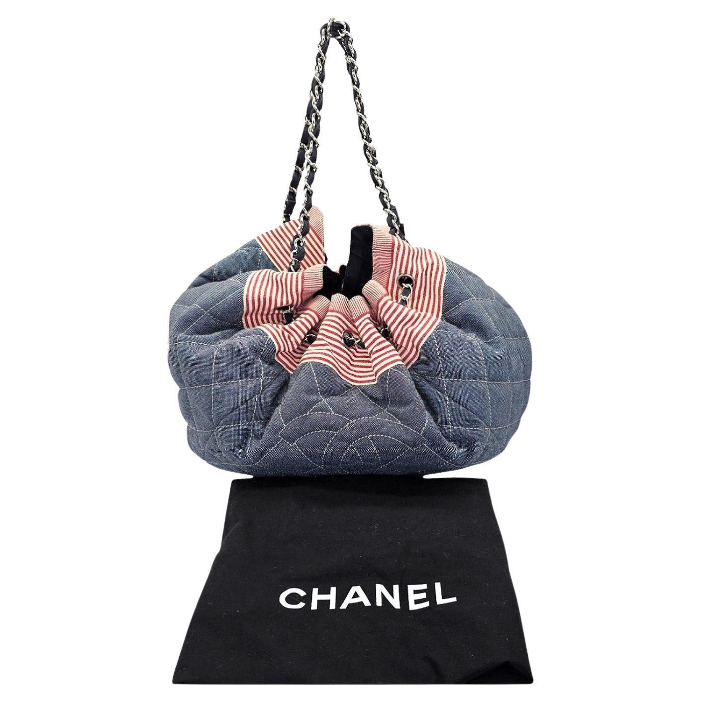 Chanel Vintage Denim Coco Cabas Drawstring Tote For Sale