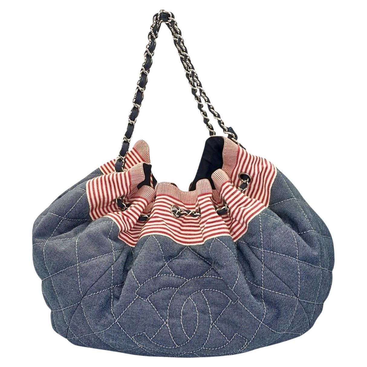 Chanel Vintage Denim Coco Cabas Drawstring Tote