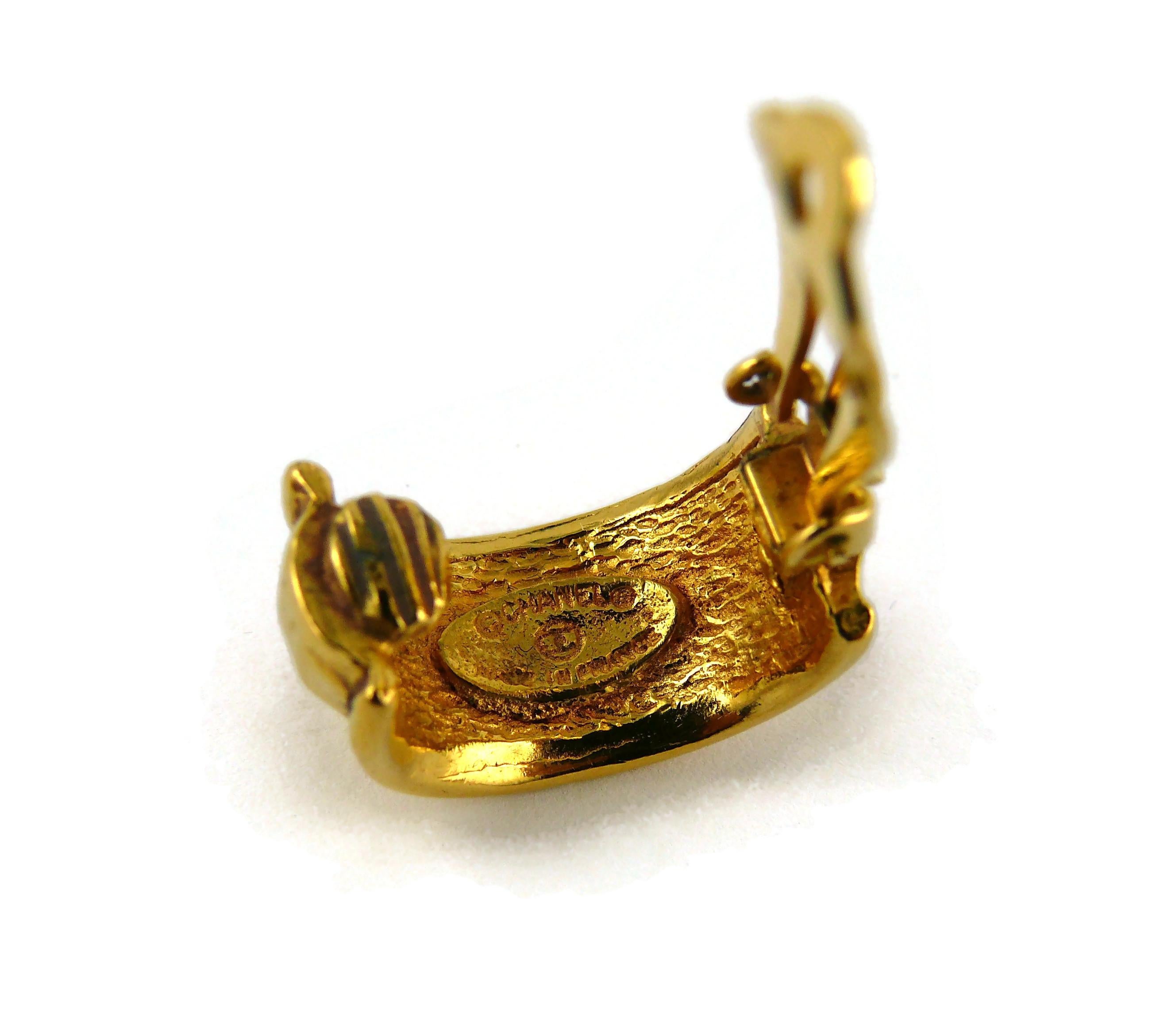 Chanel Vintage Detachable Hammered Gold Toned Hoop Earrings 5